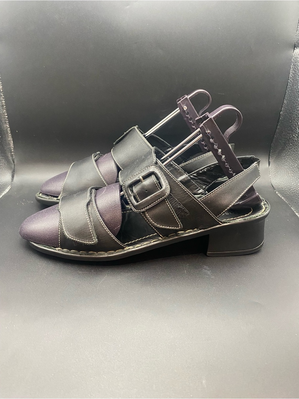 Josef Seibel Black Leather Sling Back Open Toe Sandals Side Buckle Size EU 40